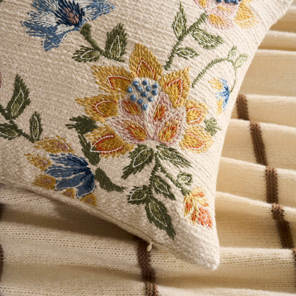Dusklia - Floral Jacquard Embroidered Sofa Cushion Cover - Blue