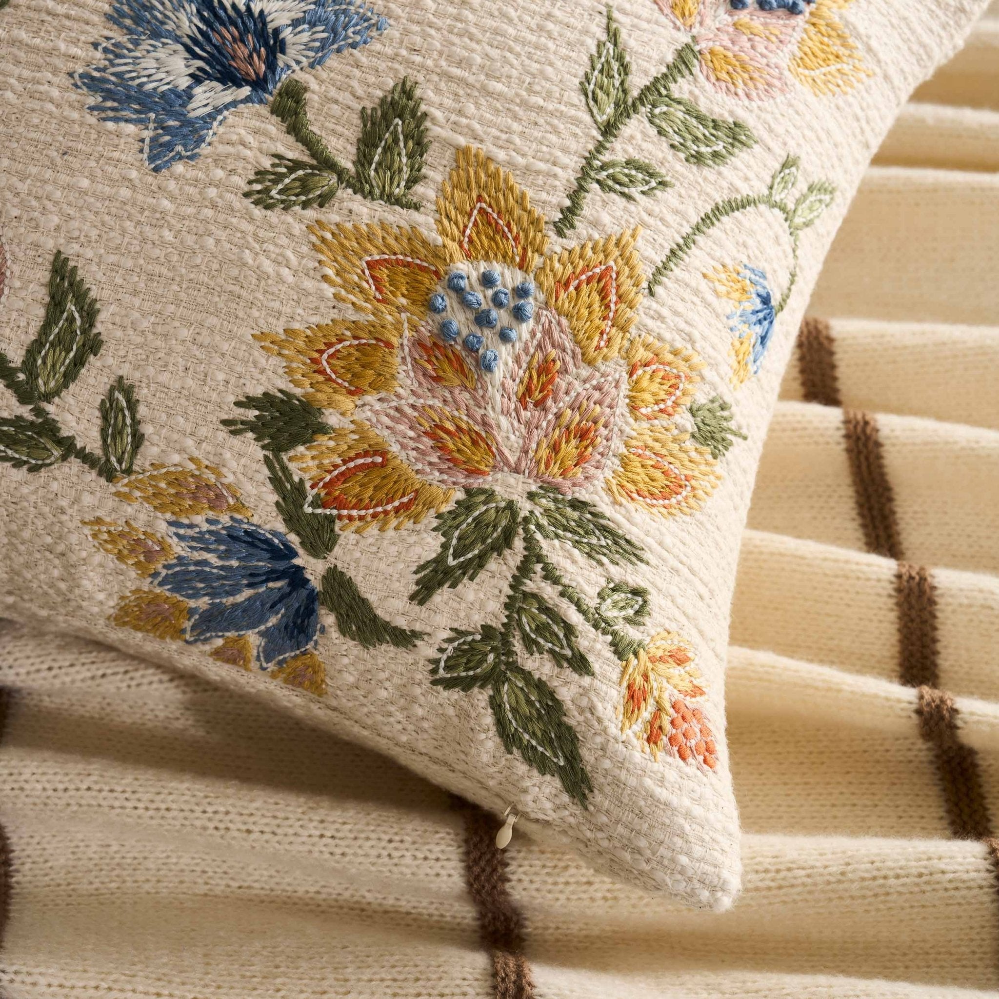 Dusklia - Floral Jacquard Embroidered Sofa Cushion Cover - Blue