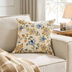 Dusklia - Floral Jacquard Embroidered Sofa Cushion Cover - Blue