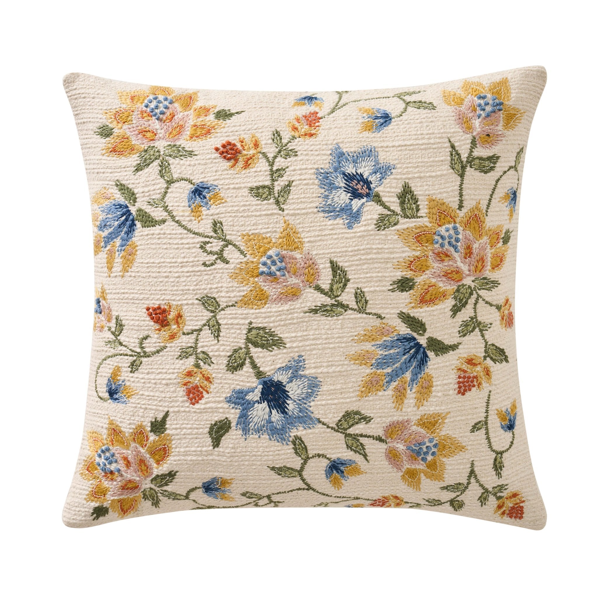 Dusklia - Floral Jacquard Embroidered Sofa Cushion Cover - Blue