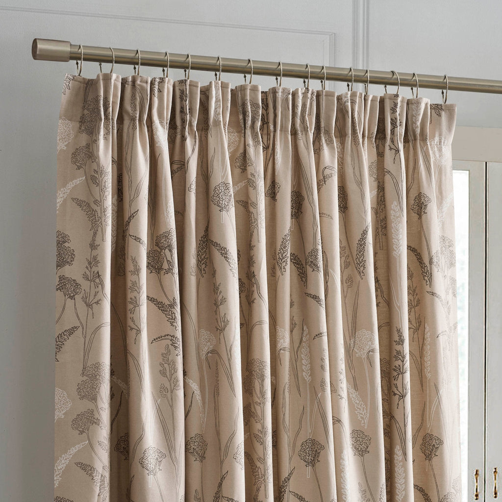 Dusklia - Floral Pencil Pleat Curtains - Taupe