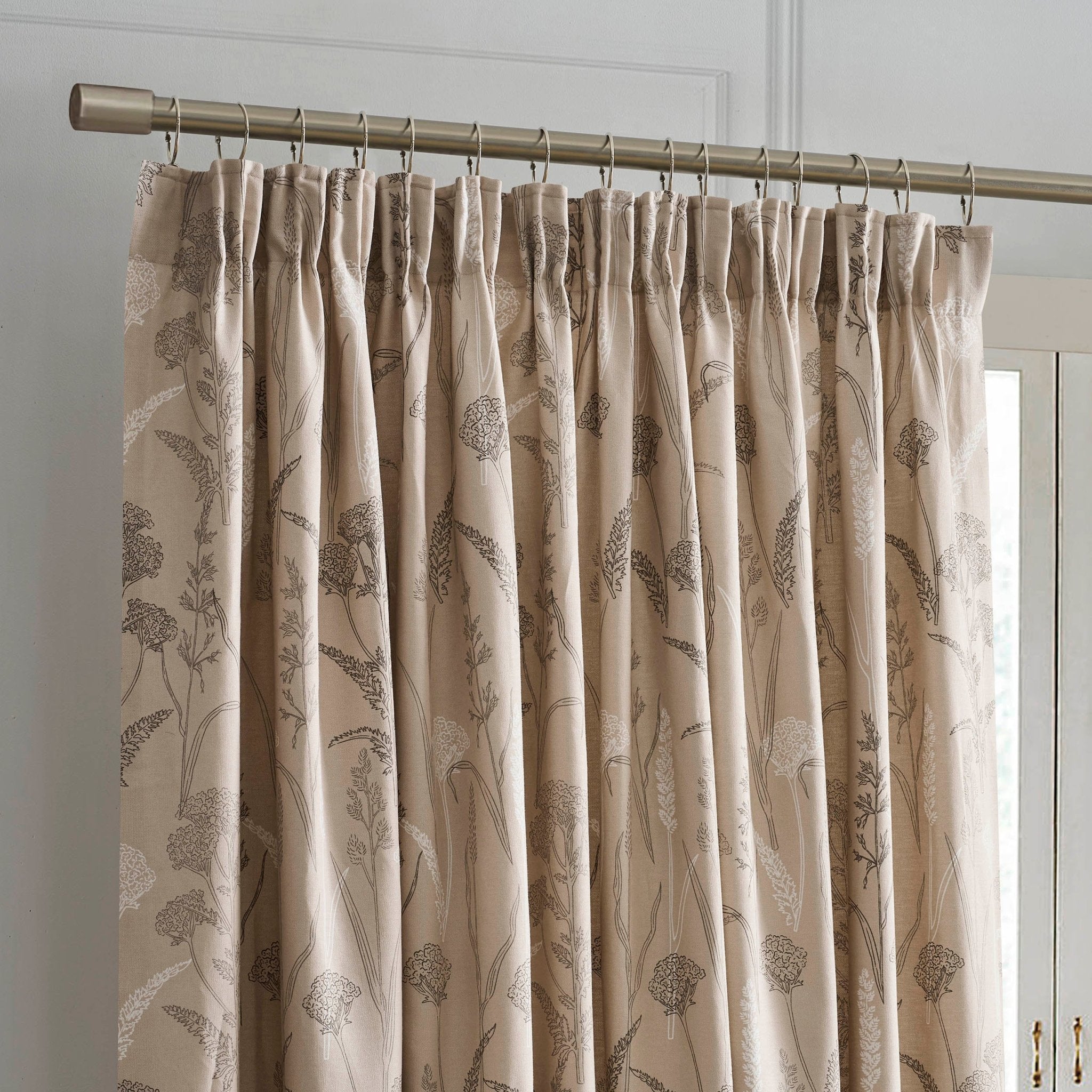 Dusklia - Floral Pencil Pleat Curtains - Taupe