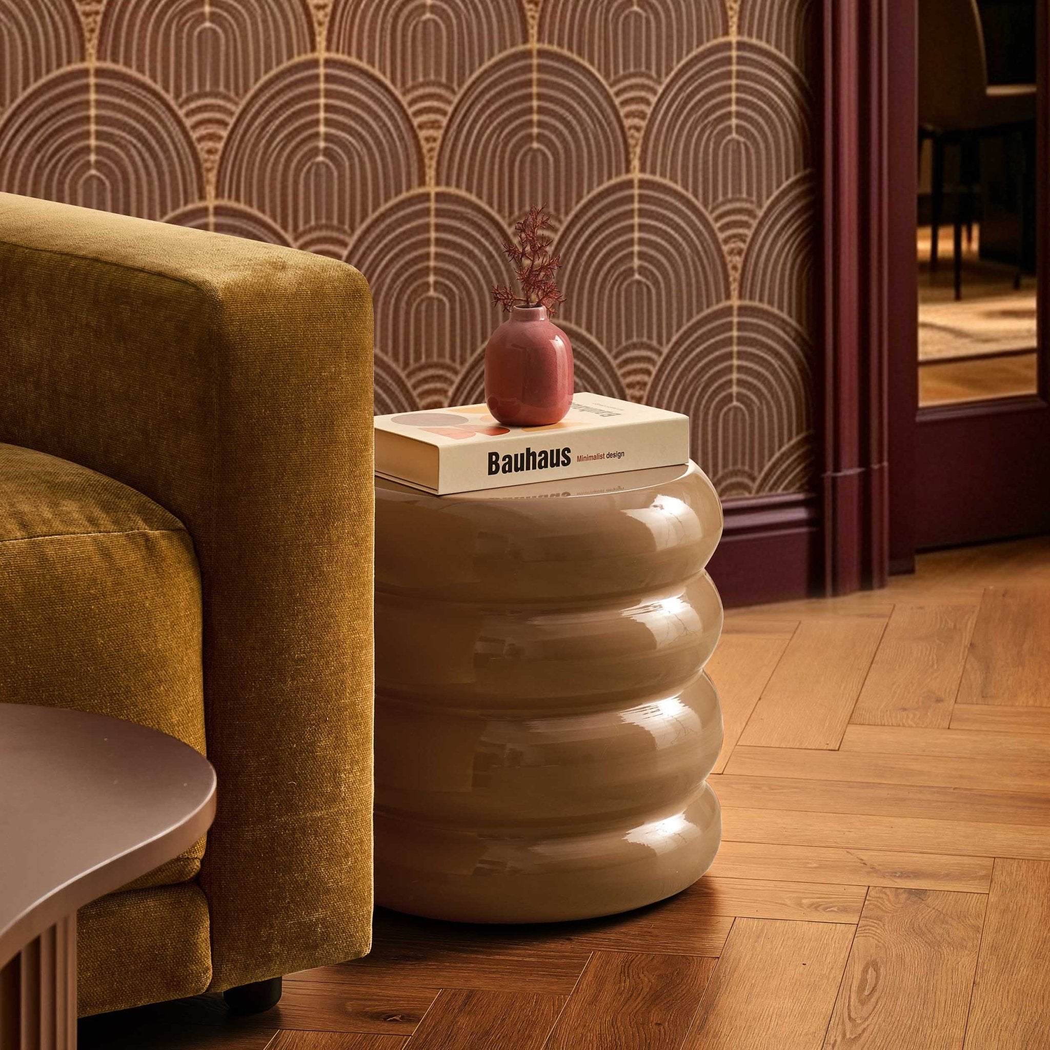 Dusklia - Florrie High Gloss Side Table - Caramel