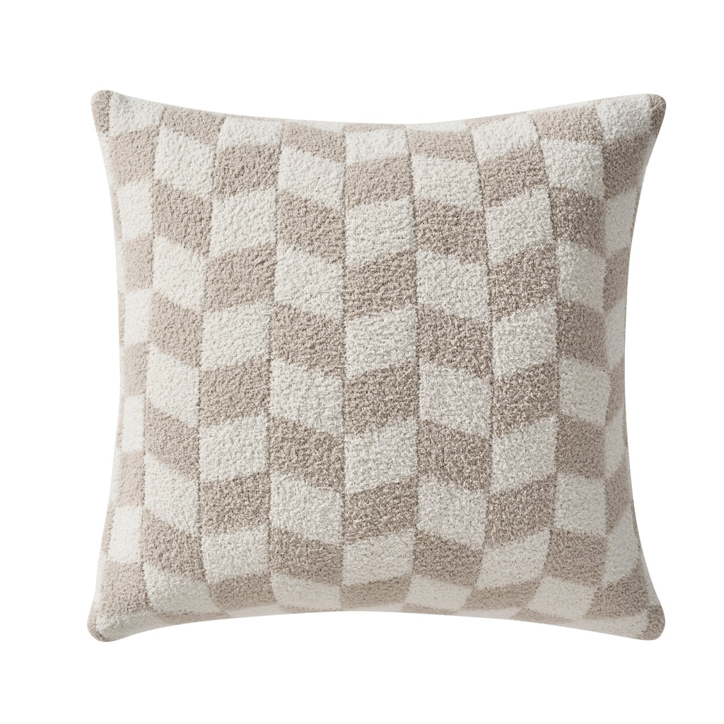 Dusklia - Fluffy Knit Checkerboard Sofa Cushion Cover - Natural