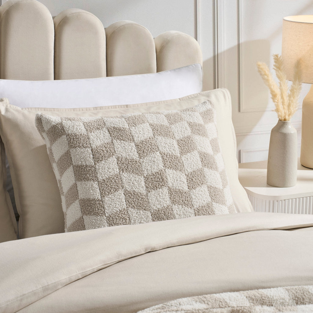 Dusklia - Fluffy Knit Checkerboard Cushion Cover - Natural