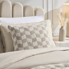 Dusklia - Fluffy Knit Checkerboard Cushion Cover - Natural
