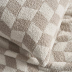 Dusklia - Fluffy Knit Checkerboard Sofa Cushion Cover - Natural