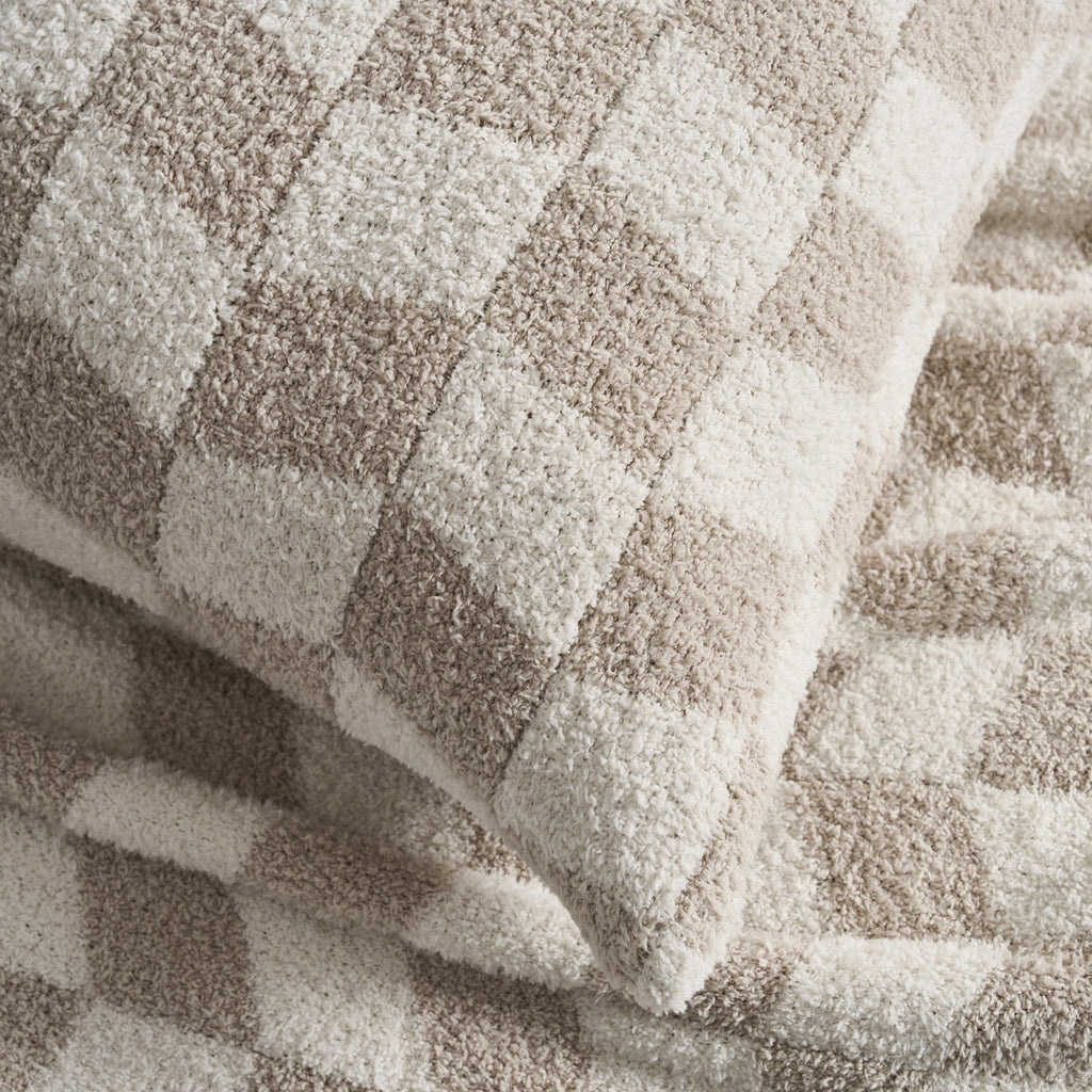 Dusklia - Fluffy Knit Checkerboard Cushion Cover - Natural