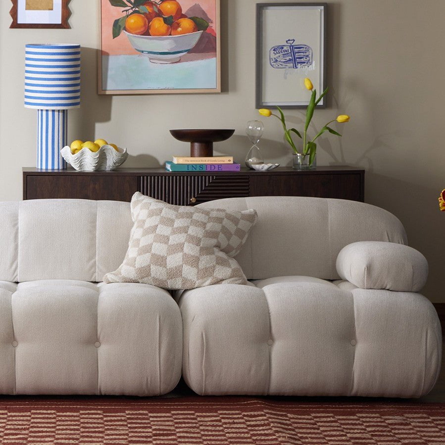 Dusklia - Fluffy Knit Checkerboard Sofa Cushion Cover - Natural