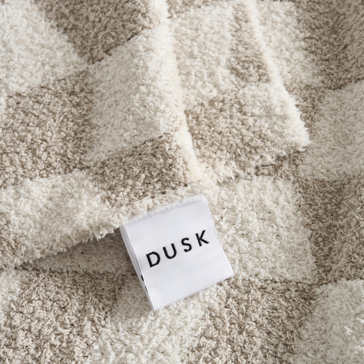 Dusklia - Fluffy Knit Checkerboard Sofa Throw - Natural
