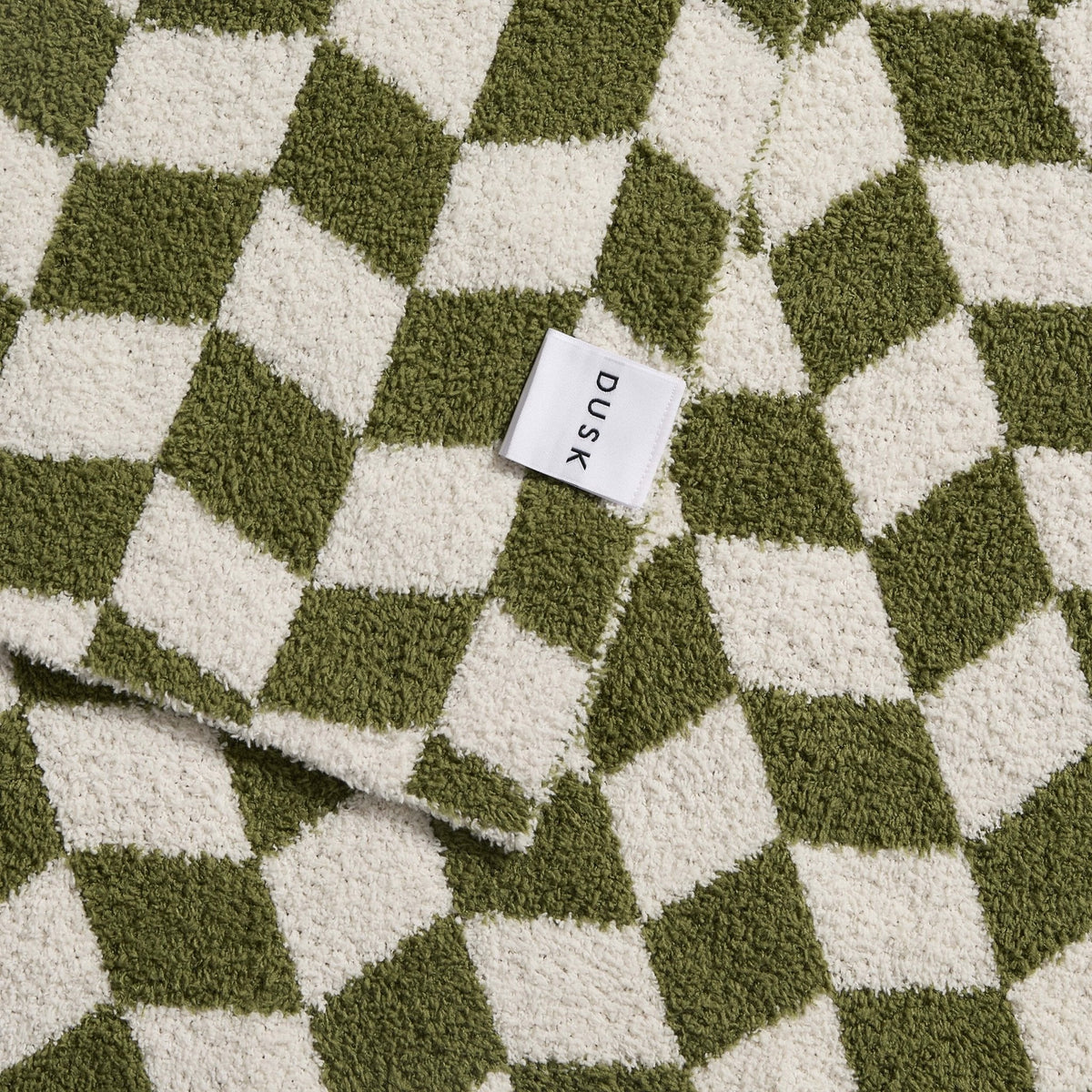 Dusklia - Fluffy Knit Checkerboard Sofa Throw - Olive