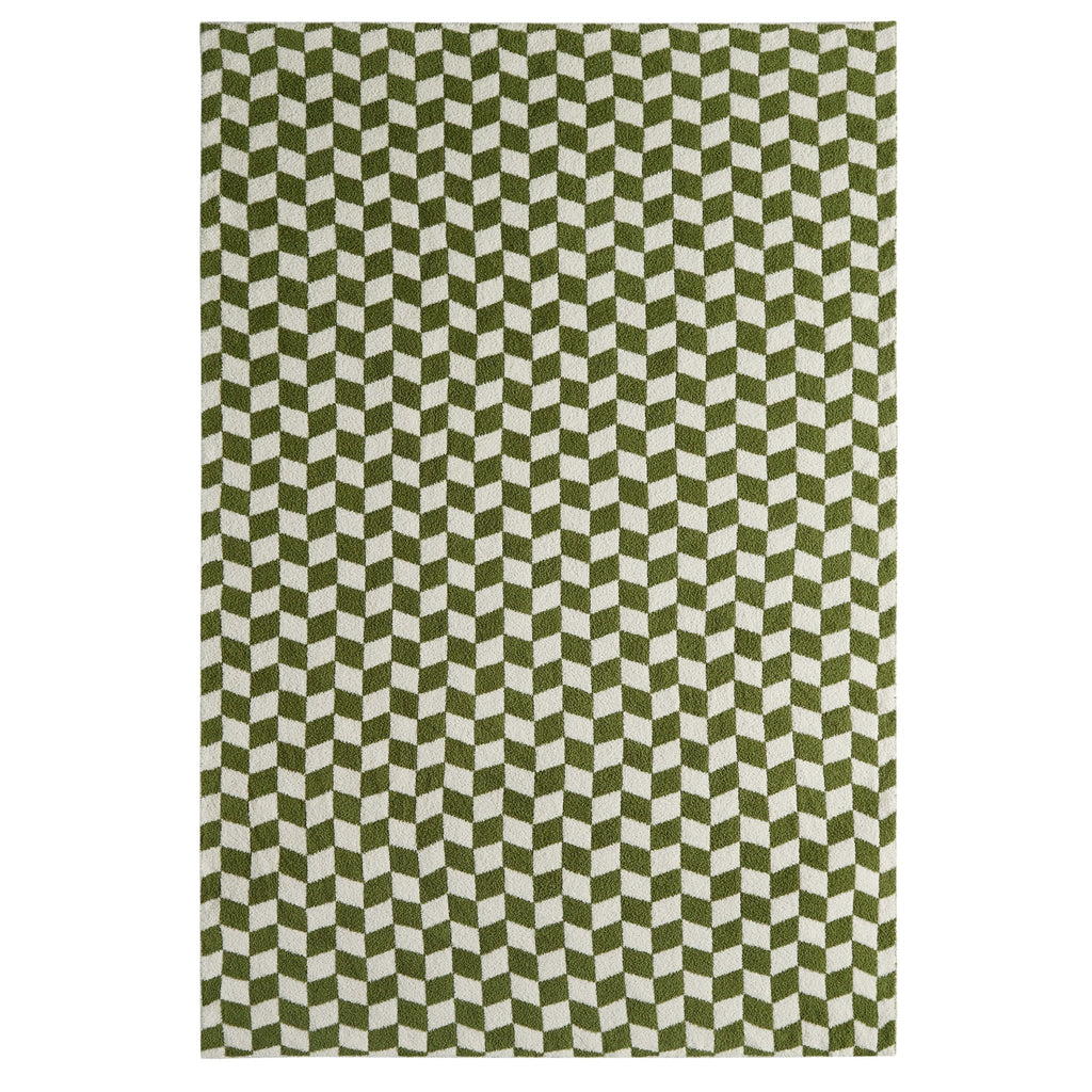 Dusklia - Fluffy Knit Checkerboard Sofa Throw - Olive