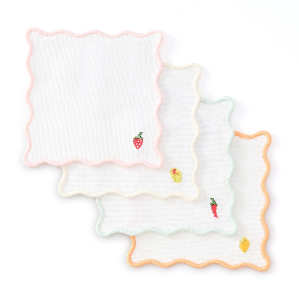 Dusklia - Fruit Embroidered Pack of 4 Cocktail Coasters - Multi