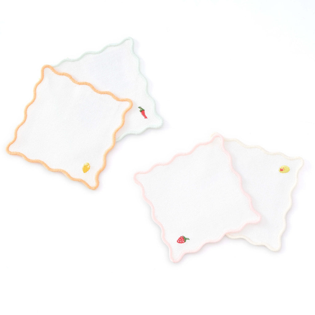 Dusklia - Fruit Embroidered Pack of 4 Cocktail Coasters - Multi