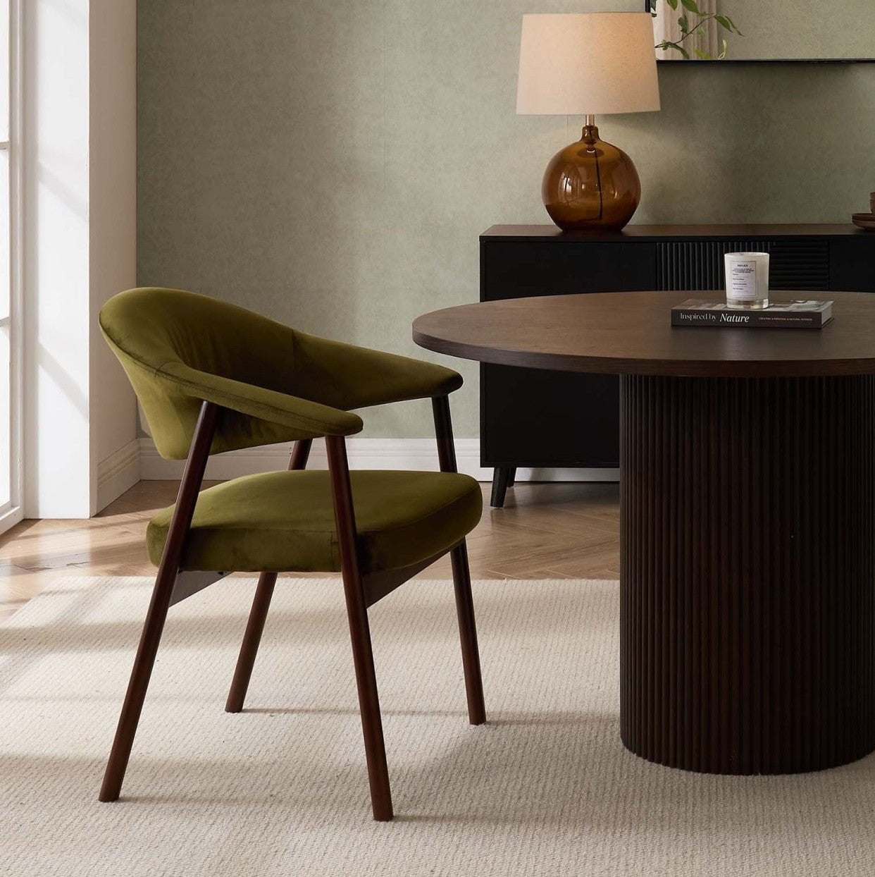 Dusklia - Frankie Dining Chair - Rich Green/Walnut