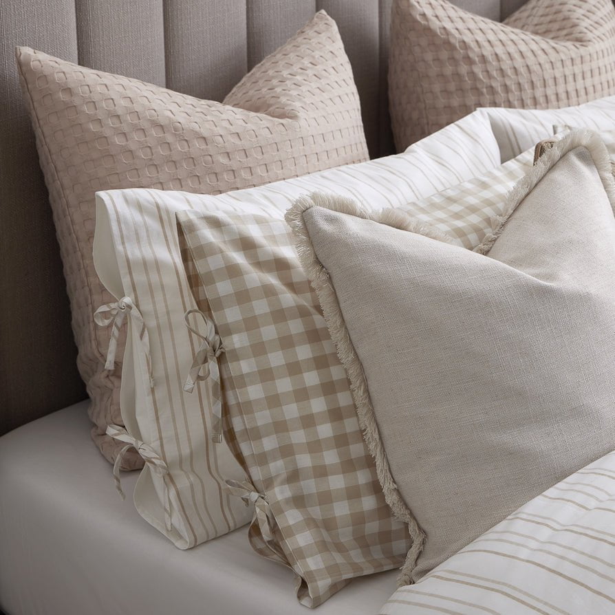 Dusklia - Gabriella Gingham 100% Cotton Duvet Cover and Pillowcase Set - Natural