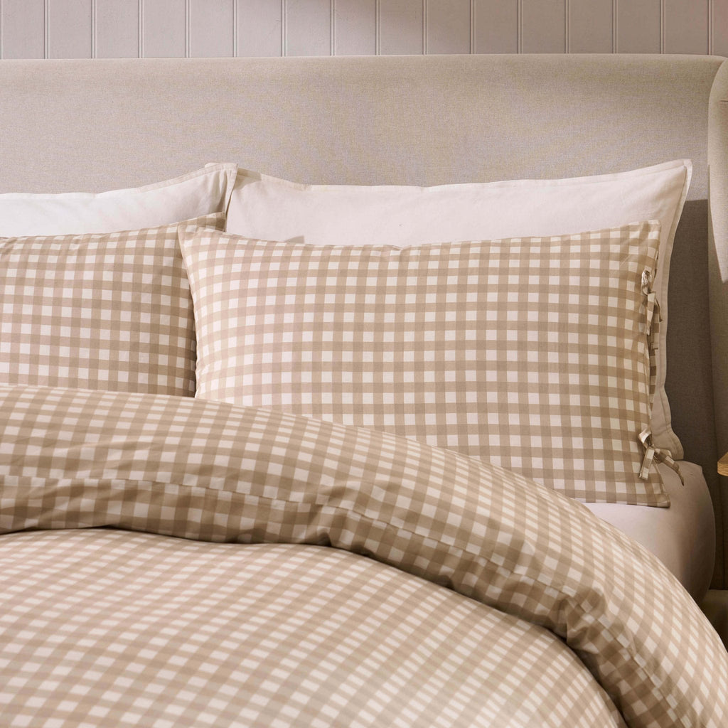Dusklia - Gabriella Gingham 100% Cotton Duvet Cover and Pillowcase Set - Natural