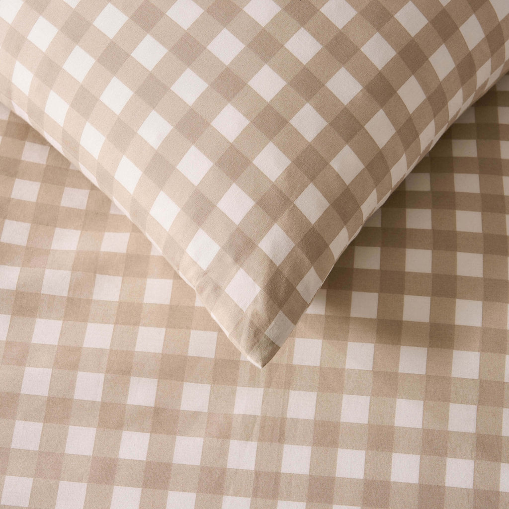 Dusklia - Gabriella Gingham 100% Cotton Duvet Cover and Pillowcase Set - Natural