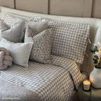 Dusklia - Gabriella Gingham 100% Cotton Duvet Cover and Pillowcase Set - Natural