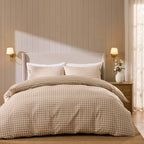 Dusklia - Gabriella Gingham 100% Cotton Duvet Cover and Pillowcase Set - Natural