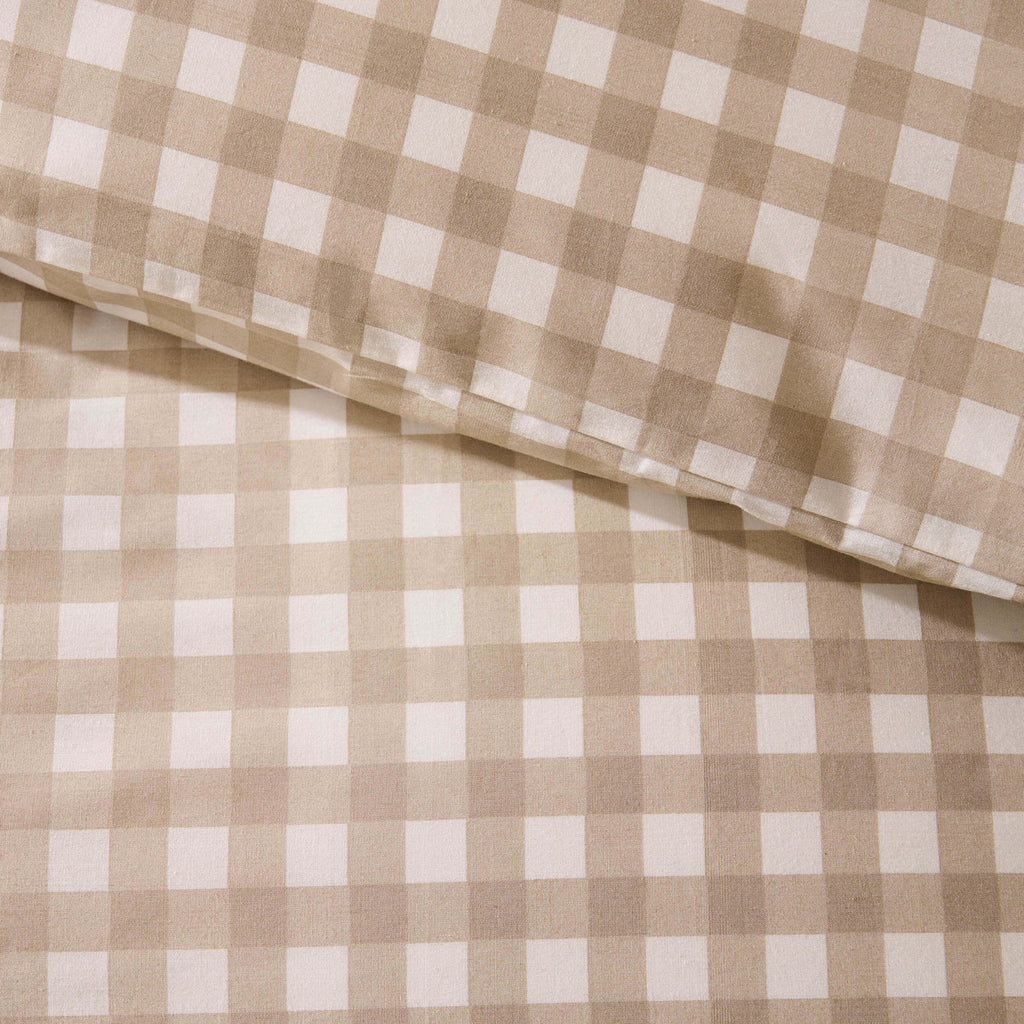 Dusklia - Gabriella Gingham 100% Cotton Duvet Cover and Pillowcase Set - Natural