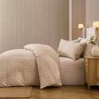 Dusklia - Gabriella Gingham 100% Cotton Duvet Cover and Pillowcase Set - Natural