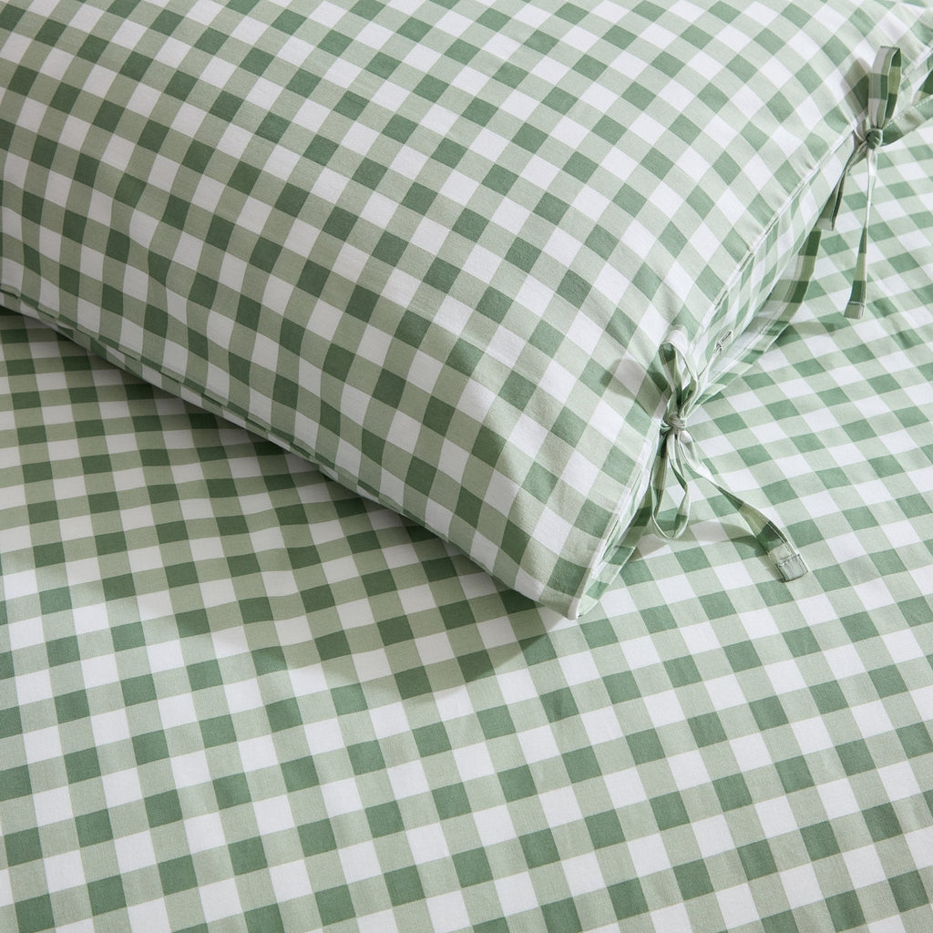 Dusklia - Gabriella Gingham 100% Cotton Duvet Cover and Pillowcase Set - Green