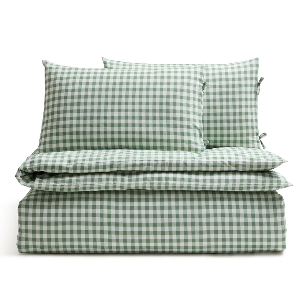 Dusklia - Gabriella Gingham 100% Cotton Duvet Cover and Pillowcase Set - Green