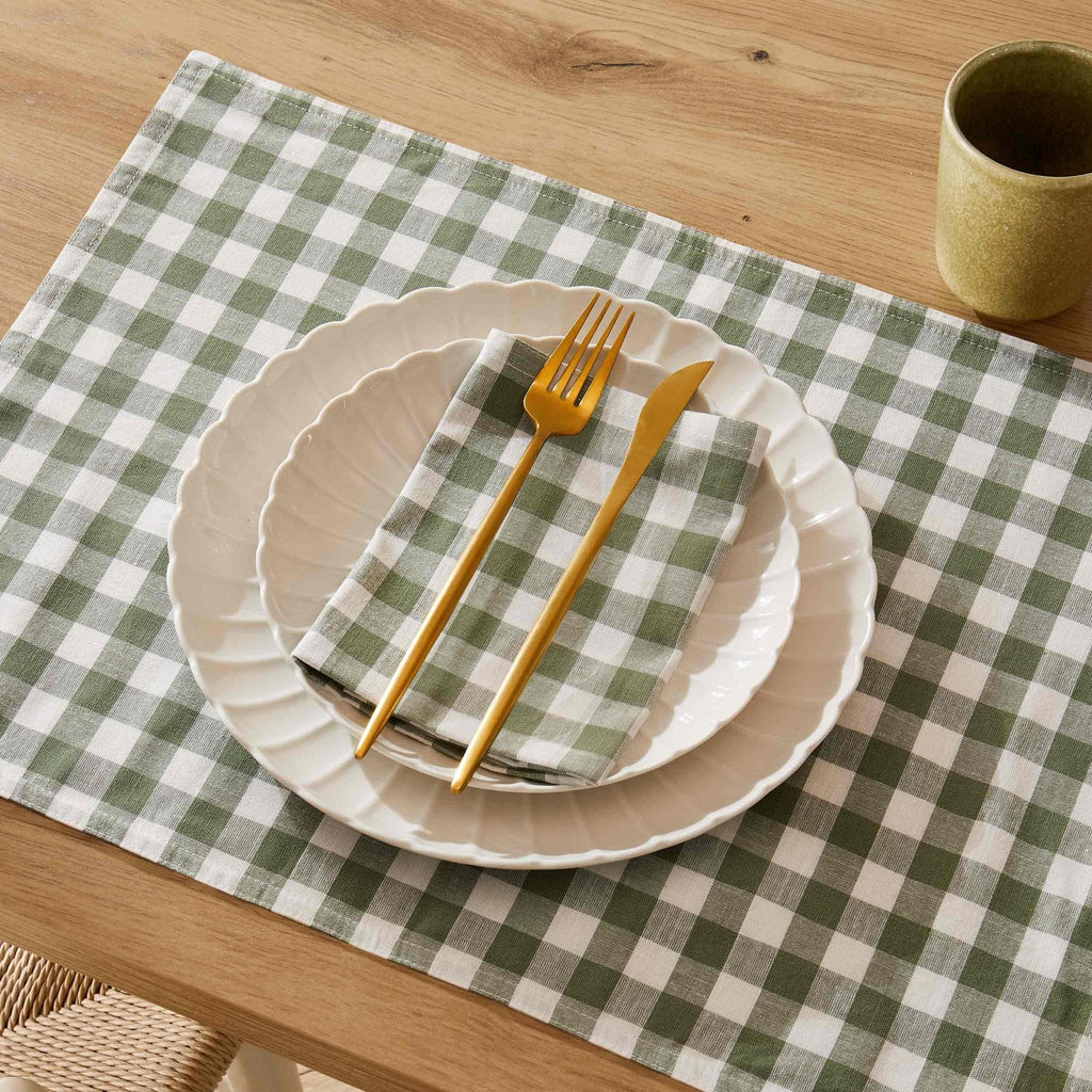 Dusklia - Gabriella Set of 4 Gingham Placemats - Green