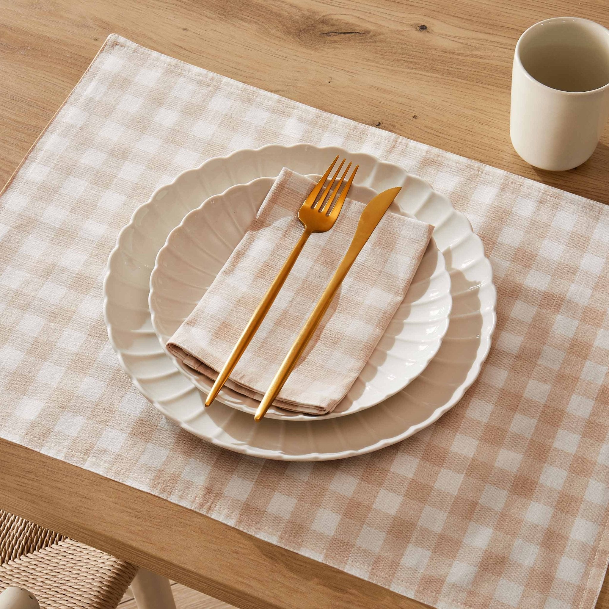 Dusklia - Gabriella Set of 4 Gingham Placemats - Natural