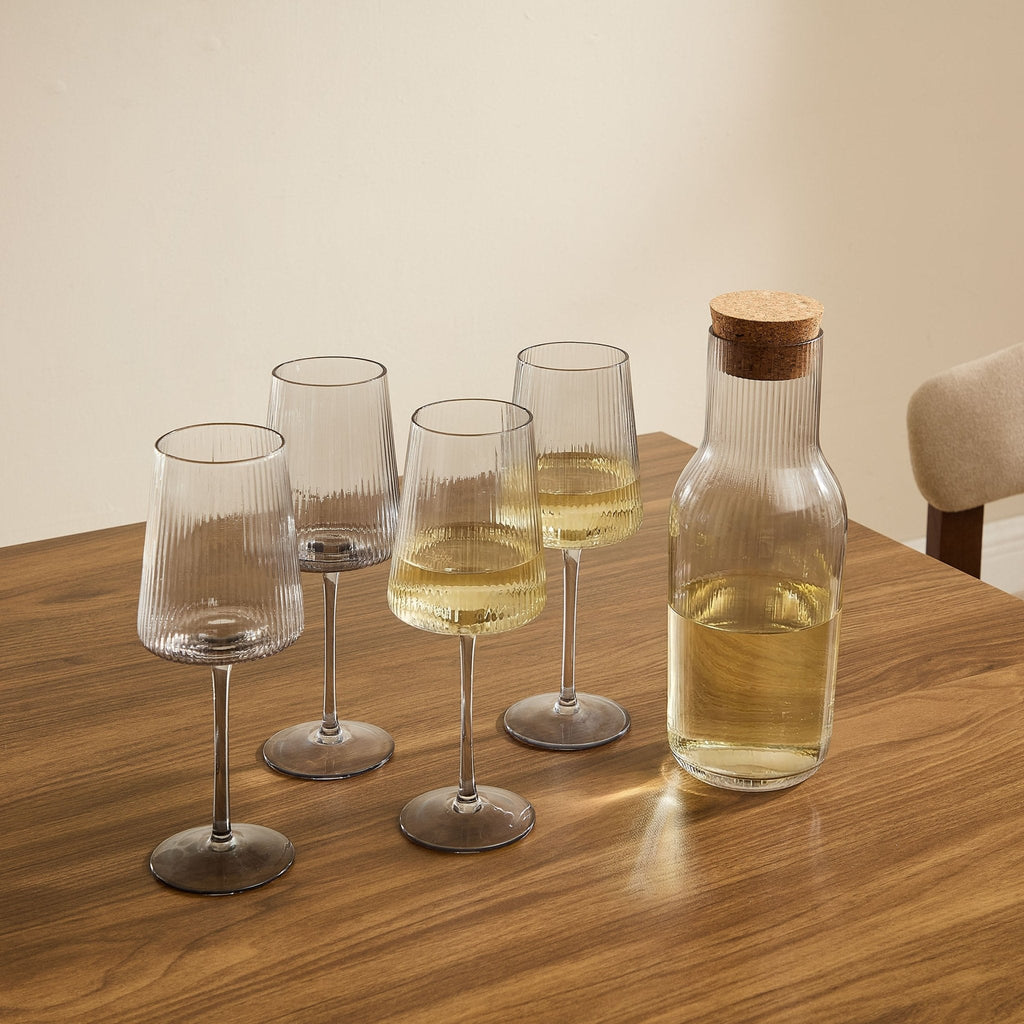 Dusklia - Gatsby Ripple 5 Piece Wine Glass and Carafe Set - Smoked