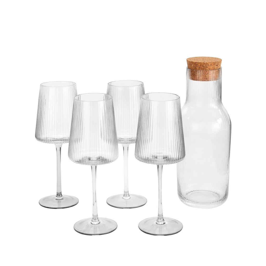 Dusklia - Gatsby Ripple 5 Piece Wine Glass and Carafe Set - Smoked