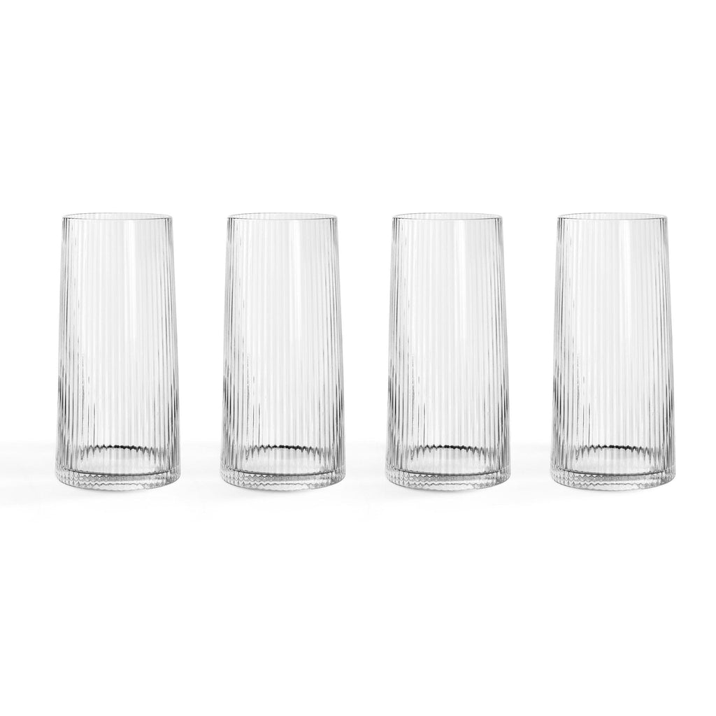 Dusklia - Gatsby Set of 4 Ripple Glass Highballs - Clear