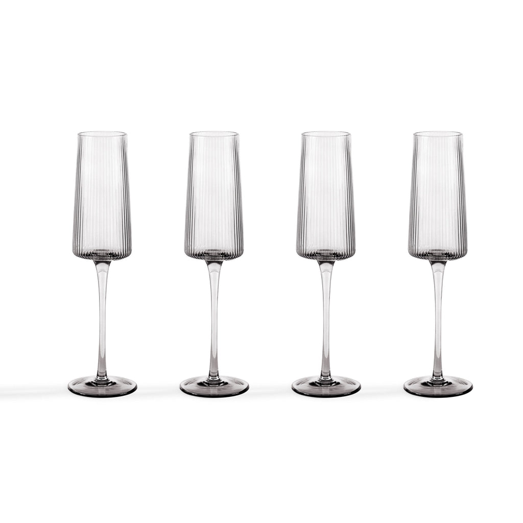 Dusklia - Gatsby Set of 4 Ripple Glass Champagne Flutes - Smoked