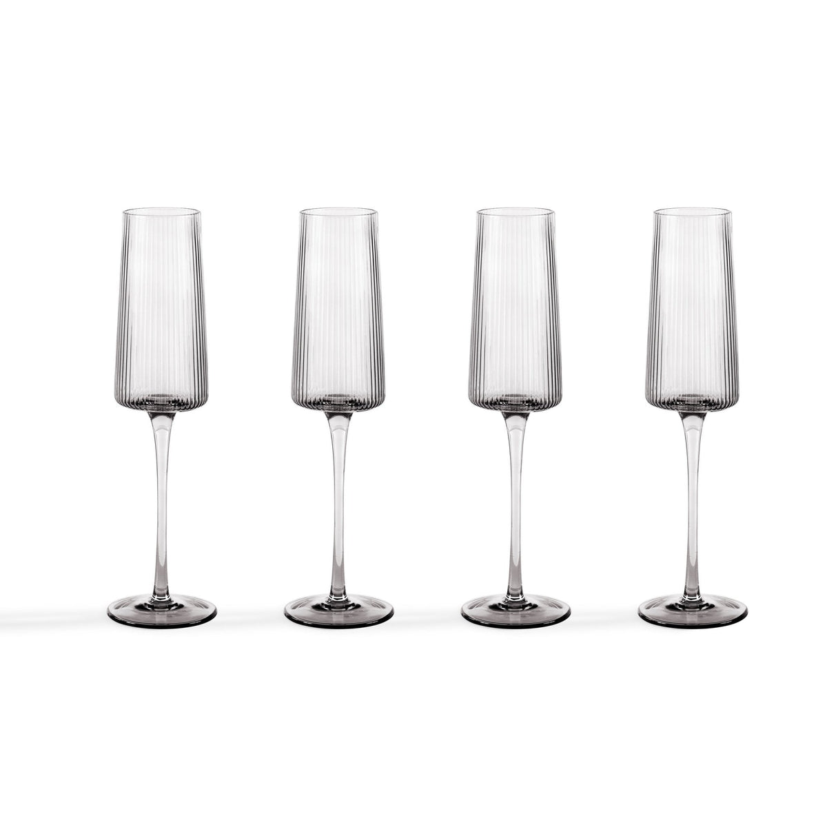 Dusklia - Gatsby Set of 4 Ripple Glass Champagne Flutes - Smoked