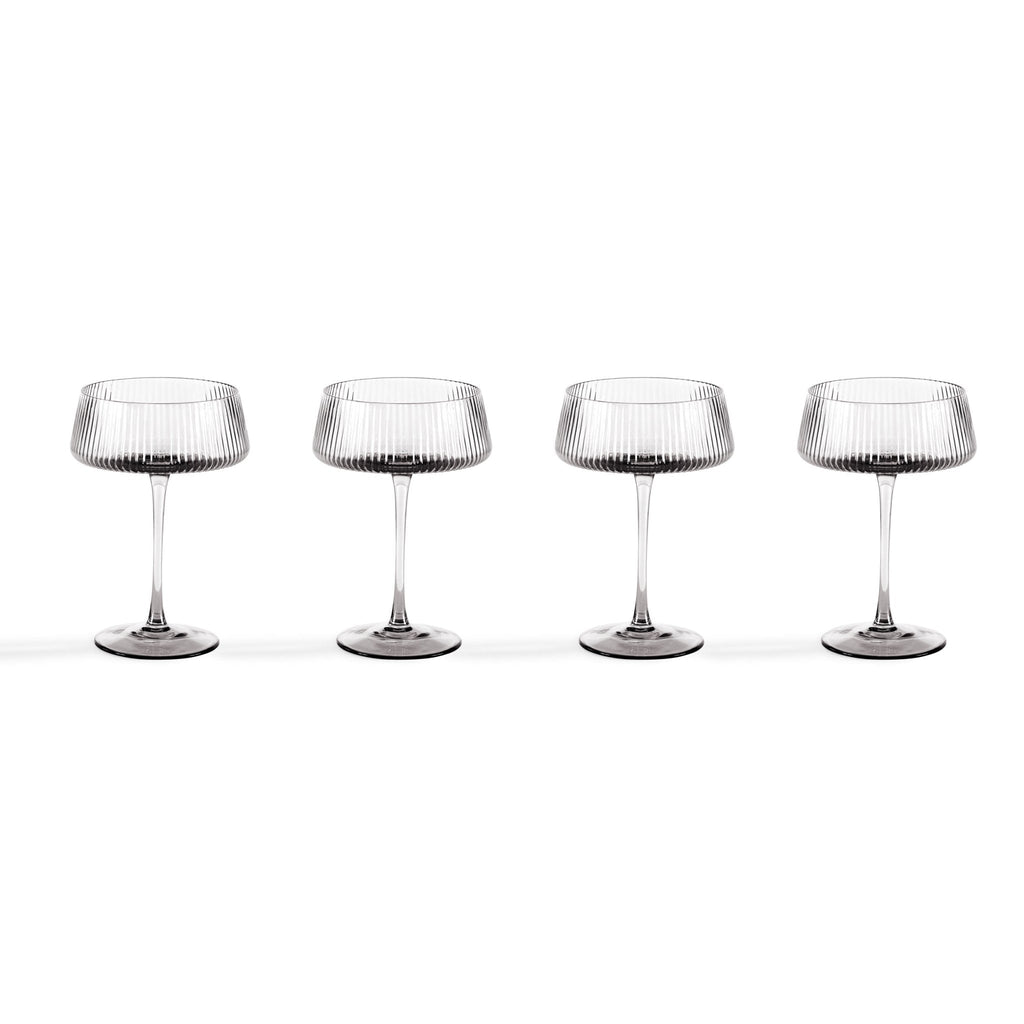 Dusklia - Gatsby Set of 4 Ripple Glass Coupes - Smoked