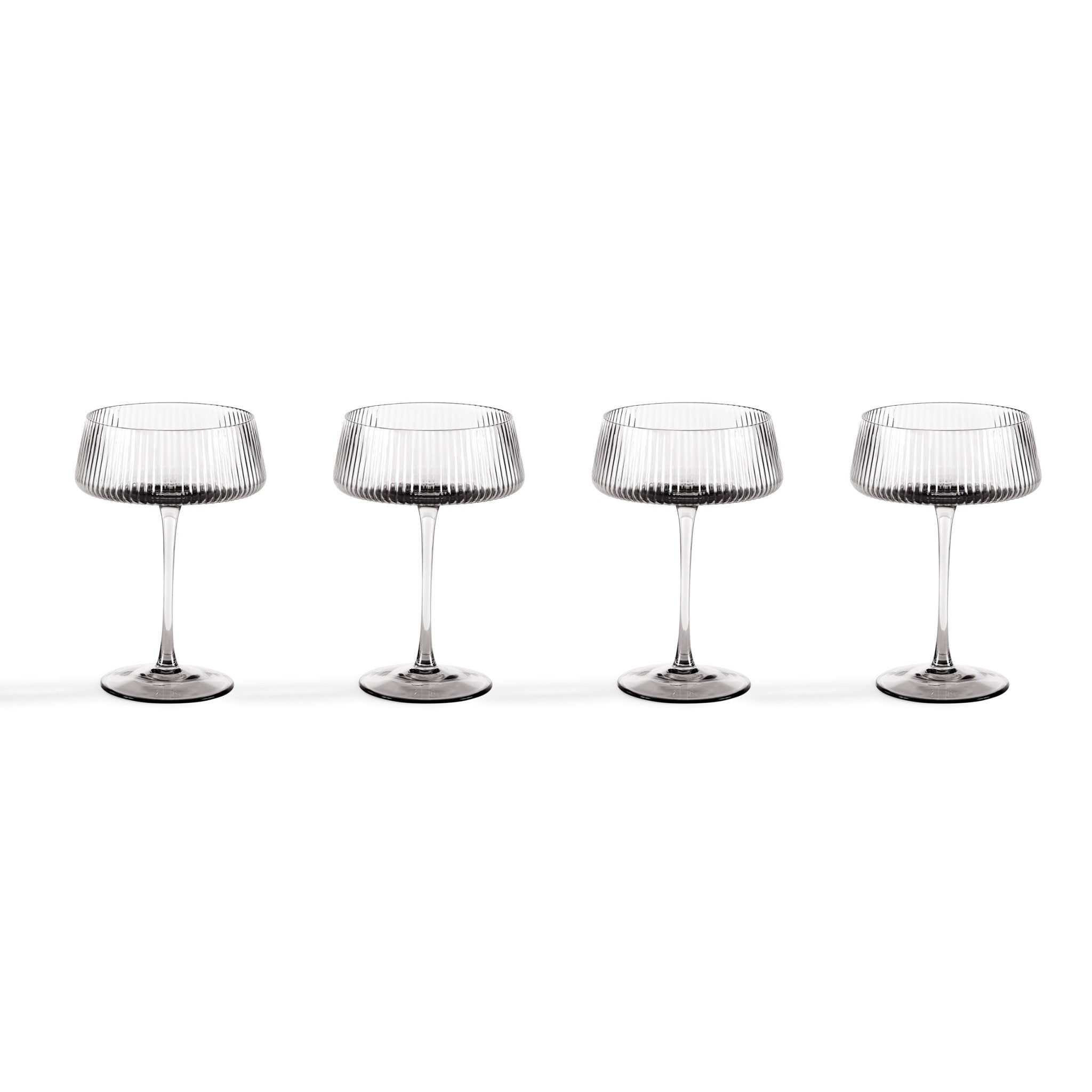Dusklia - Gatsby Set of 4 Ripple Glass Coupes - Smoked