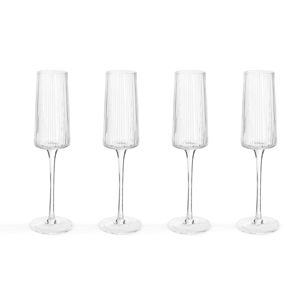 Dusklia - Gatsby Set of 4 Ripple Glass Champagne Flutes - Clear