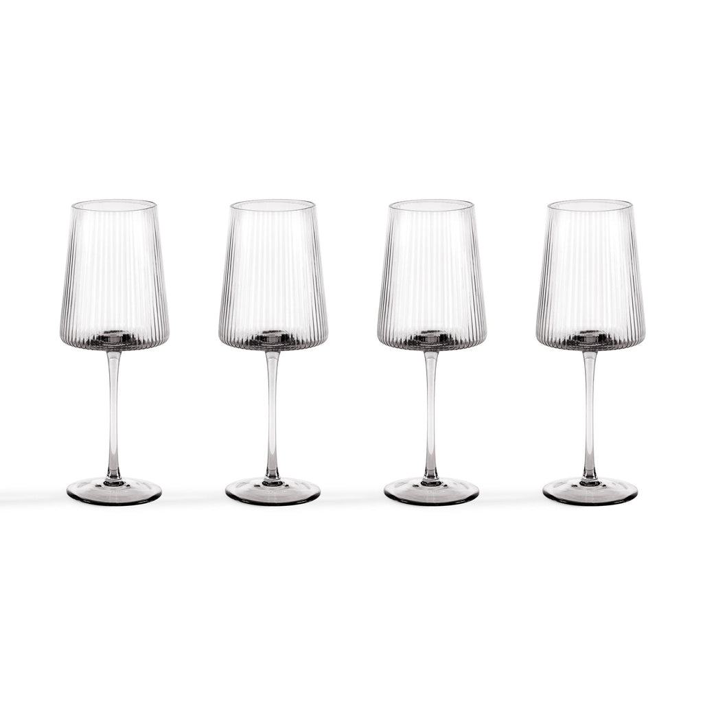 Dusklia - Gatsby Set of 4 Ripple Glass Wine Glasses - Smoked
