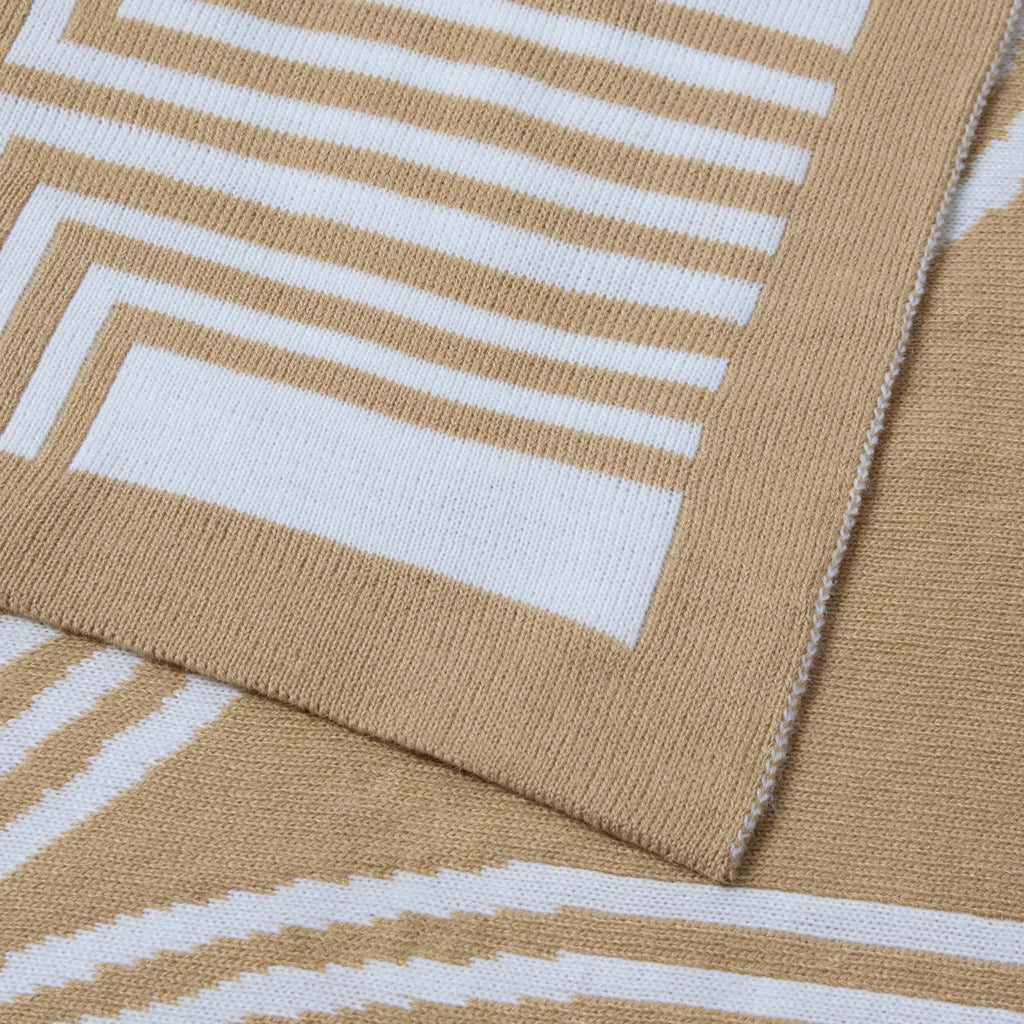 Dusklia - Geometric Contrast Knit Sofa Throw - Taupe