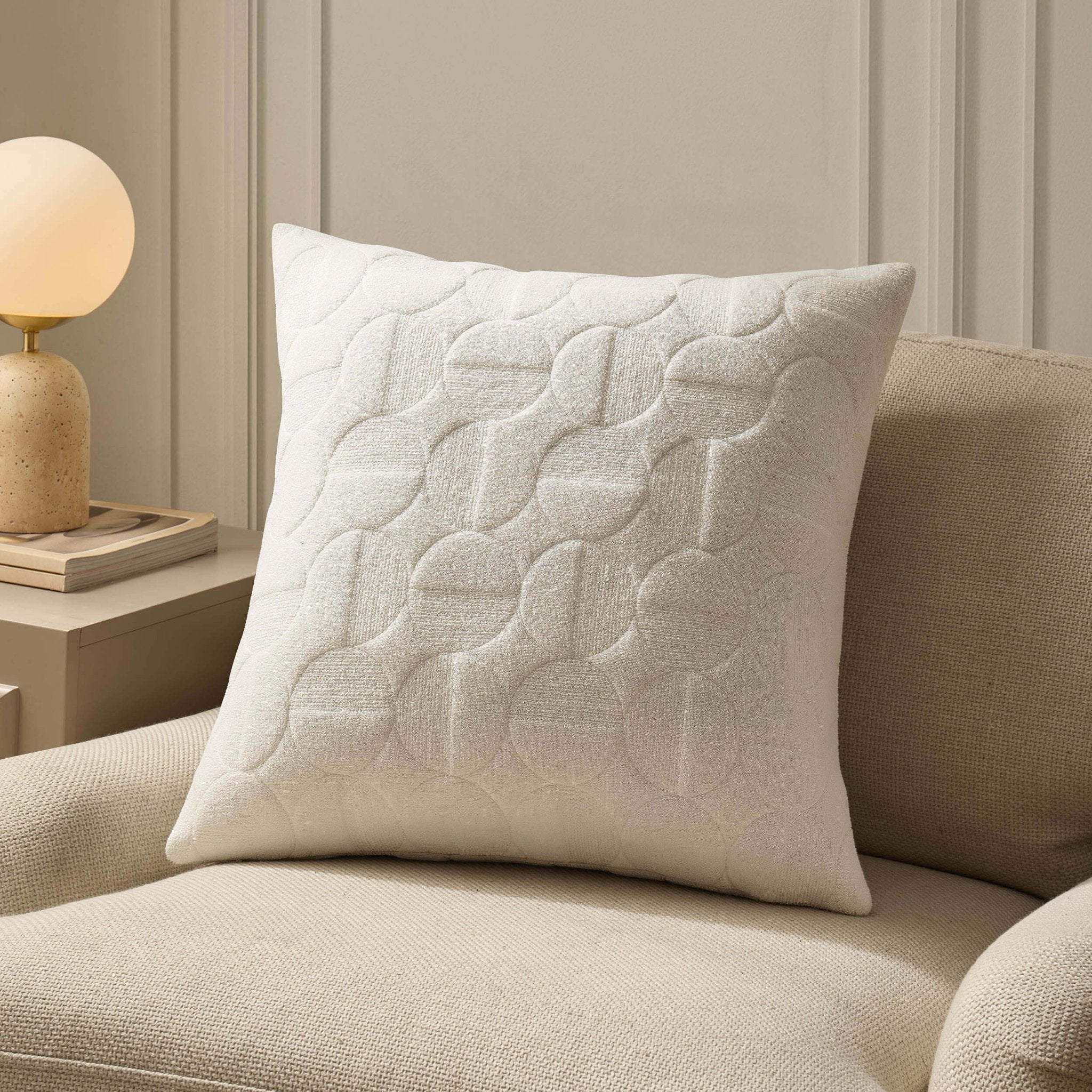 Dusklia - Geometric Embossed Sofa Cushion Cover - White