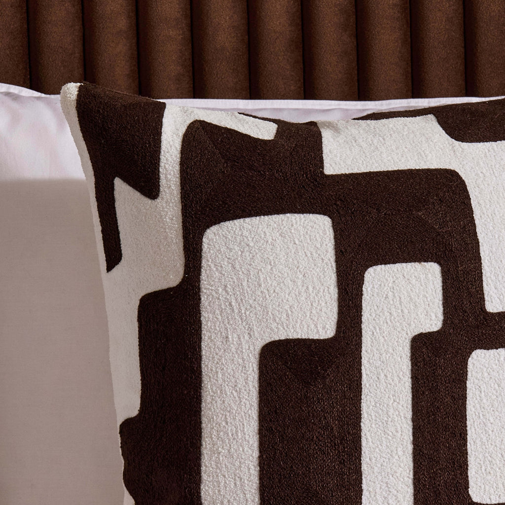 Dusklia - Geometric Embroidered Cushion Cover - Chocolate