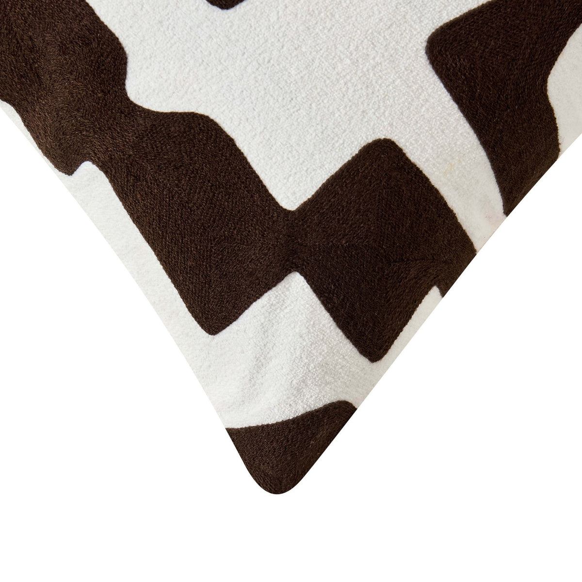 Dusklia - Geometric Embroidered Cushion Cover - Chocolate