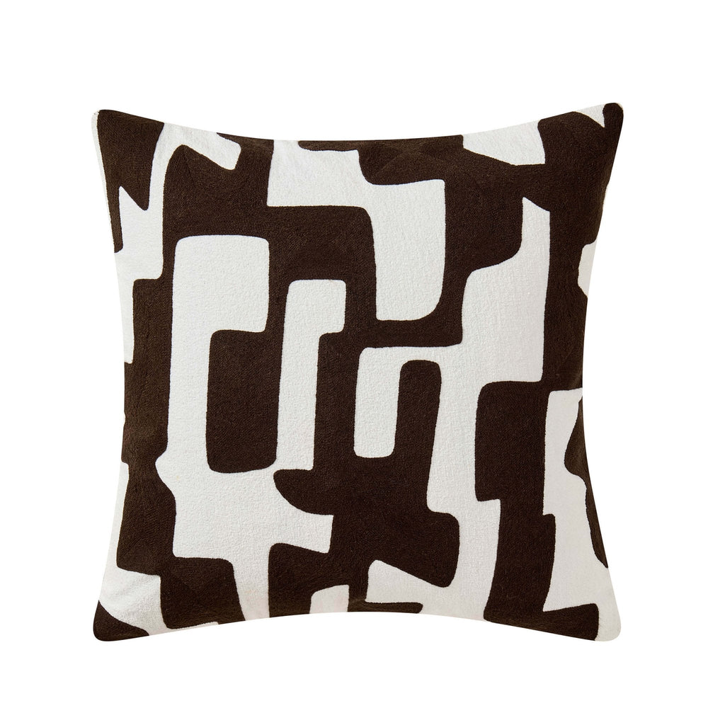 Dusklia - Geometric Embroidered Cushion Cover - Chocolate