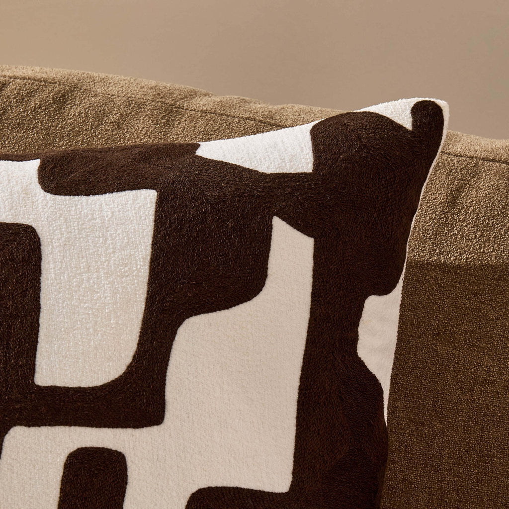 Dusklia - Geometric Embroidered Sofa Cushion Cover - Chocolate