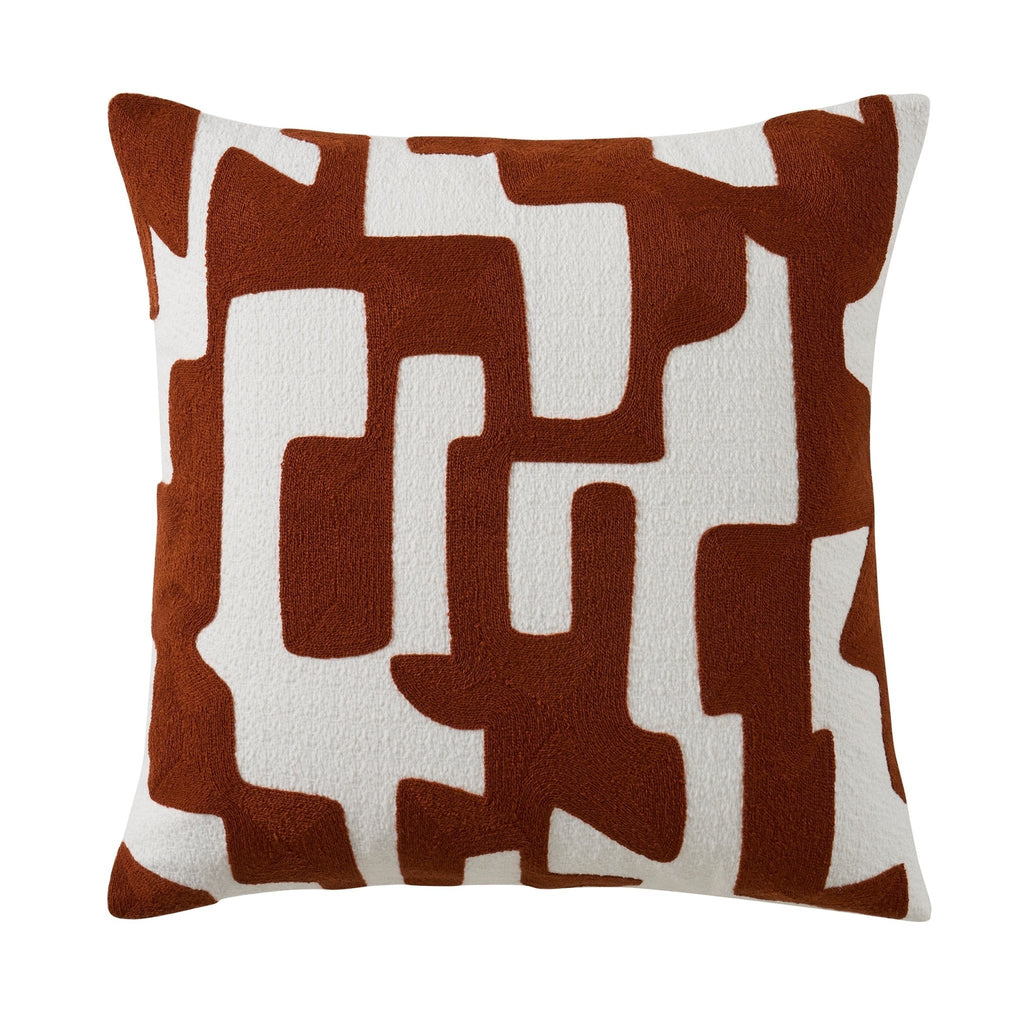 Dusklia - Geometric Embroidered Cushion Cover - Burnt Orange