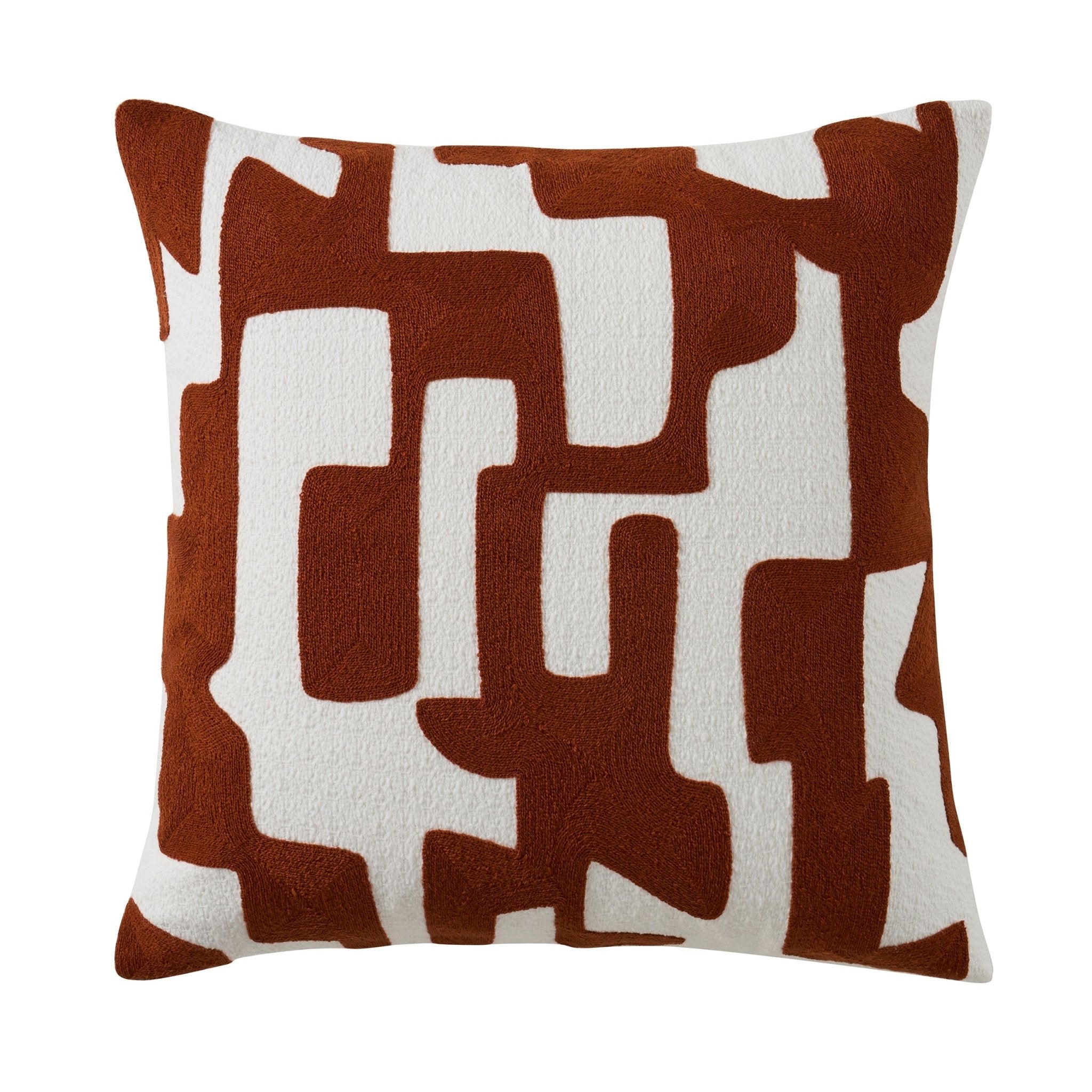 Dusklia - Geometric Embroidered Cushion Cover - Burnt Orange