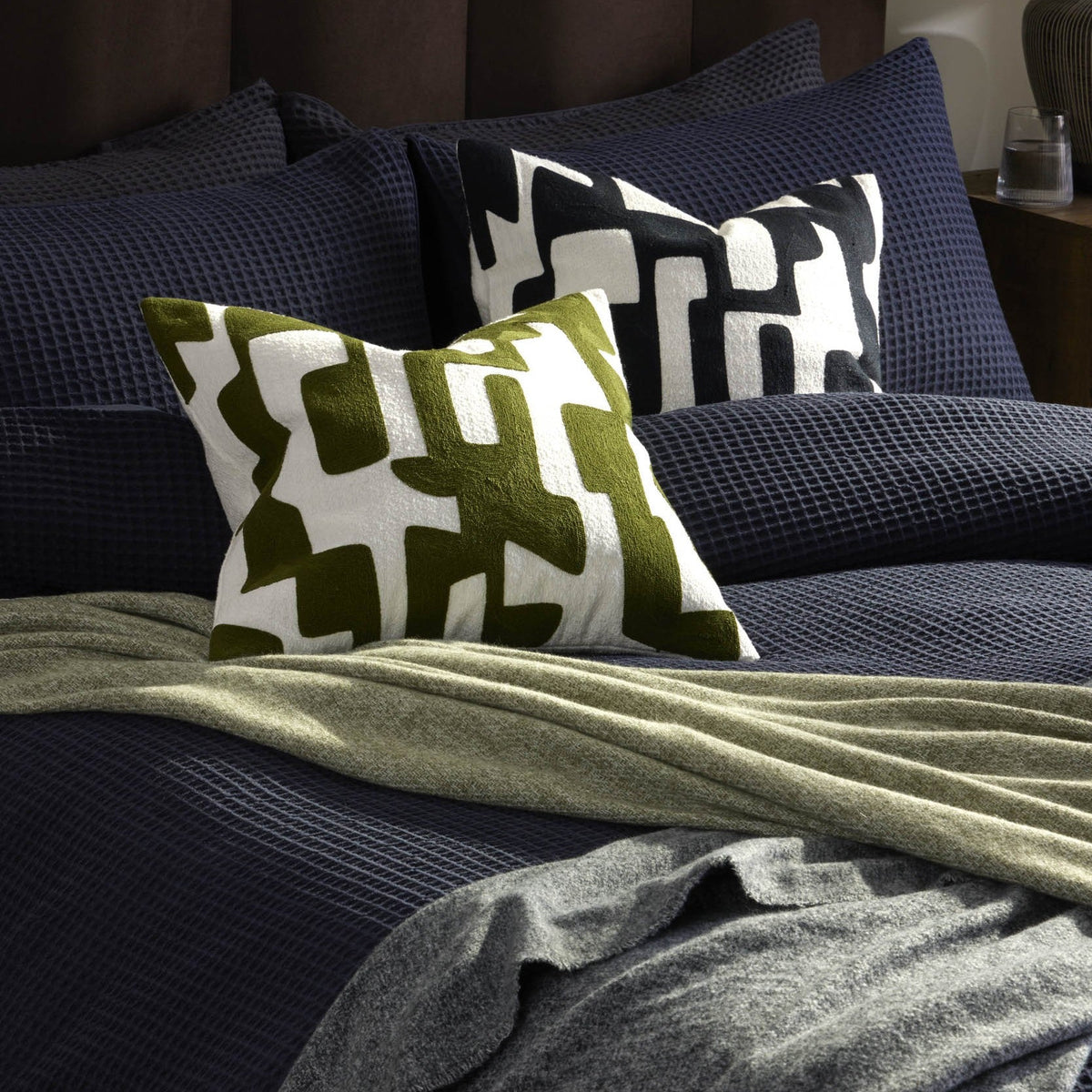 Dusklia - Geometric Embroidered Cushion Cover - Dark Green