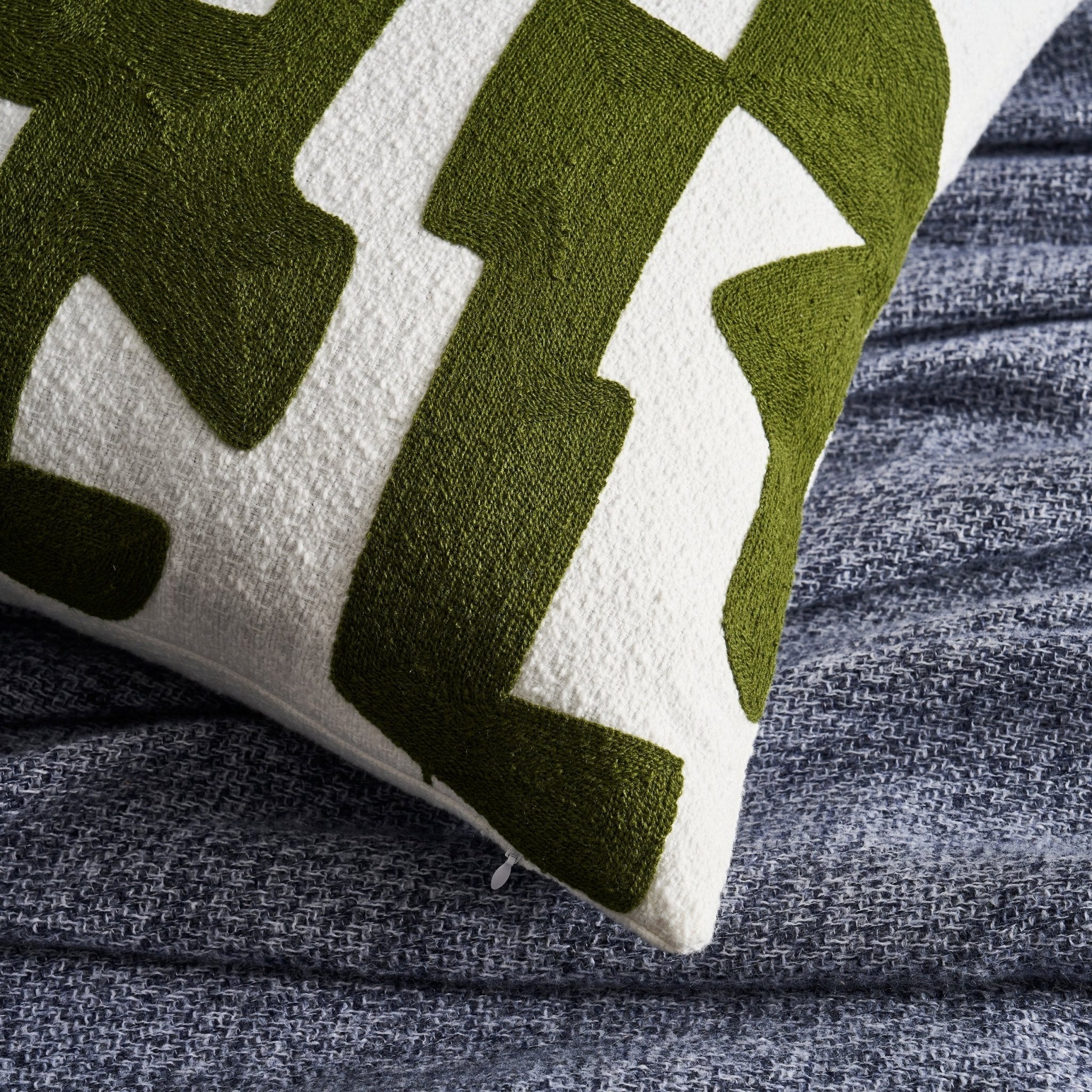 Dusklia - Geometric Embroidered Cushion Cover - Dark Green
