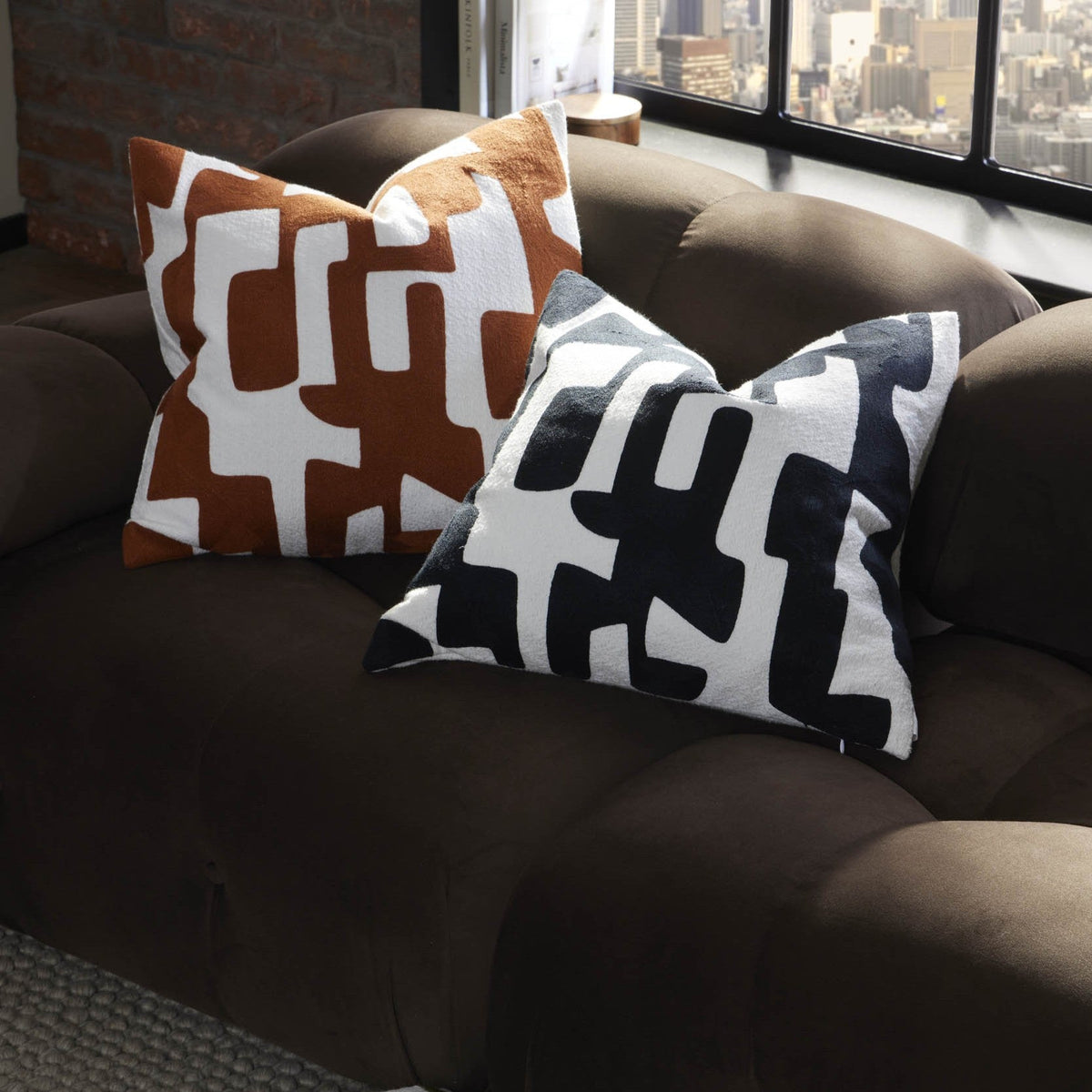 Dusklia - Geometric Embroidered Cushion Cover - Midnight